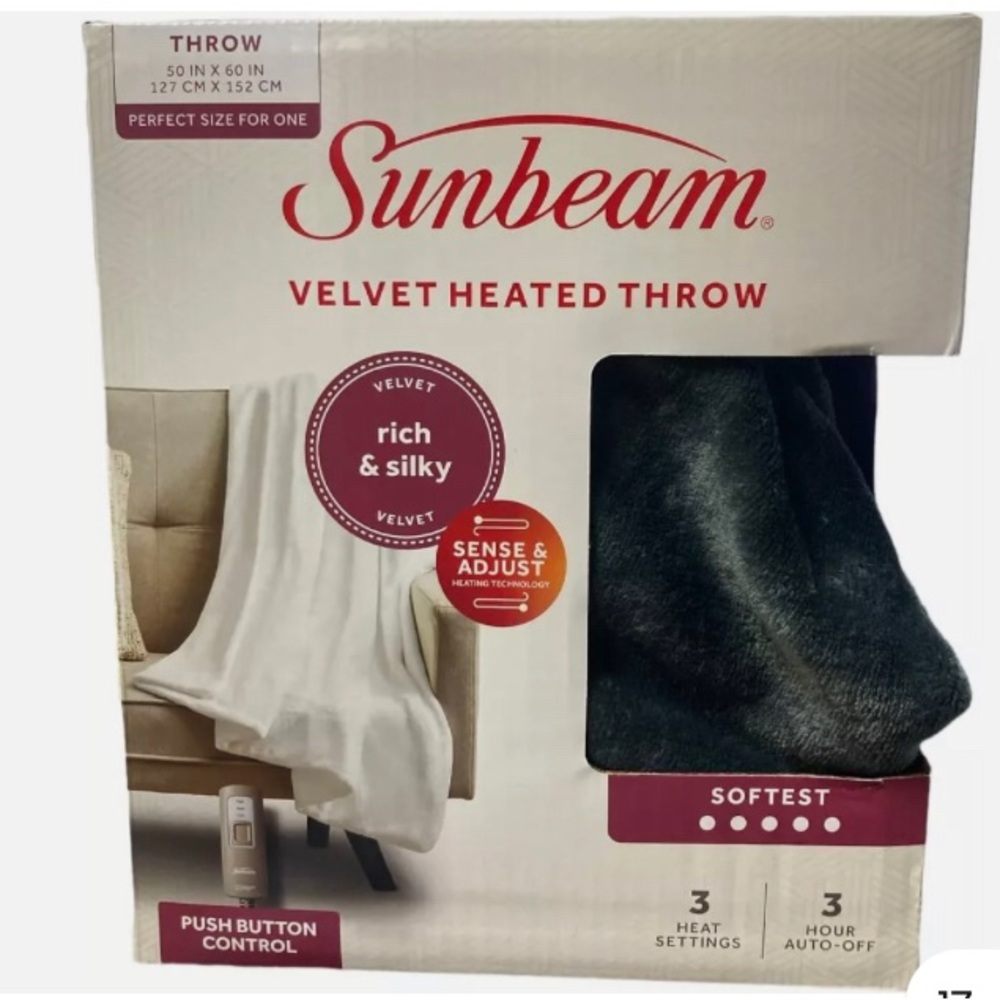- Sunbeam Velvet Heated Throw Blanket, 50" x 60", Ultra Soft, Auto Shu…